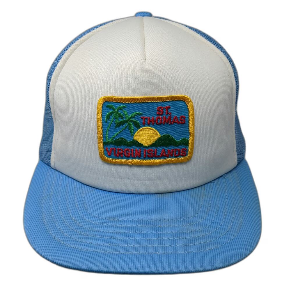 Blue Trucker Hat St. Thomas Virgin Islands Mesh Back Souvenir Palm Tree Vintage